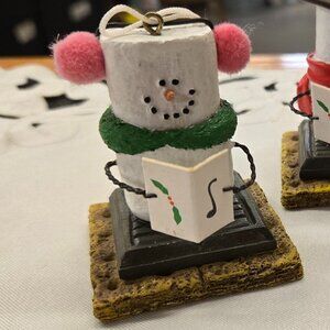 Smores Snowman Christmas Caroler Girl Pink Earmuffs Collectible ornament